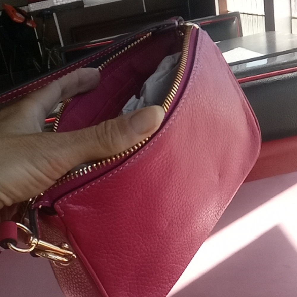 NWT Spring Easter Coach Carriage Strawberry Haze Leather Handbag Wristlet - Picture 13 of 16